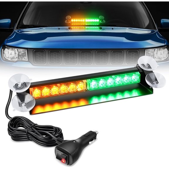 Nilight 12LED Traffic Advisor Strobe Light Bar Amber Green Emergency Warning Hazard Safety Dash Front/Rear Windshield Flashing Lights