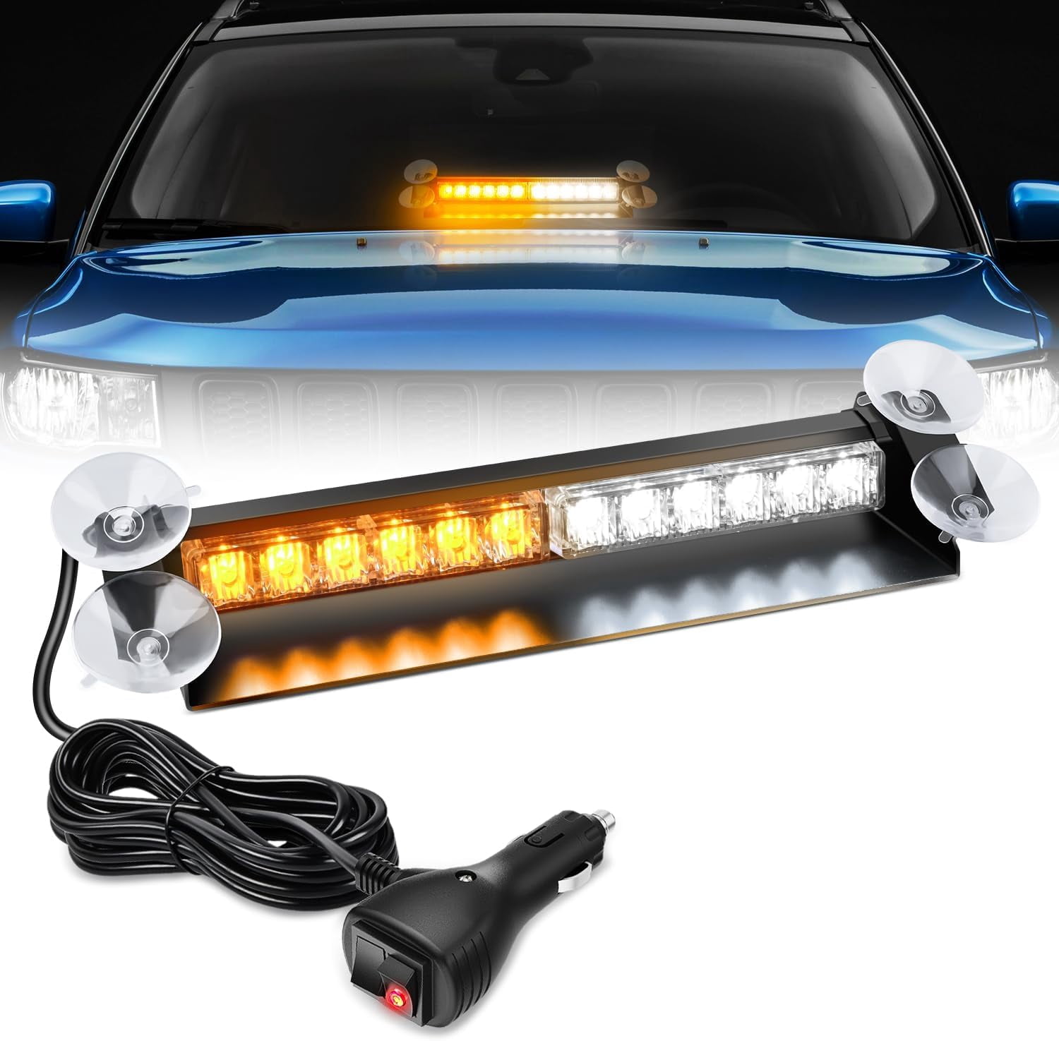 Nilight 12LED Traffic Advisor Strobe Light Bar Amber White Emergency Warning Hazard Safety Dash Front/Rear Windshield Flashing Lights