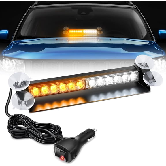 Nilight 12LED Traffic Advisor Strobe Light Bar Amber White Emergency Warning Hazard Safety Dash Front/Rear Windshield Flashing Lights