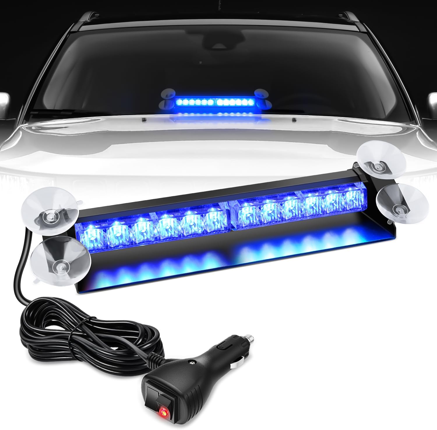 Nilight 12LED Traffic Advisor Strobe Light Bar Blue Emergency Warning Hazard Safety Dash Front/Rear Windshield Flashing Lights