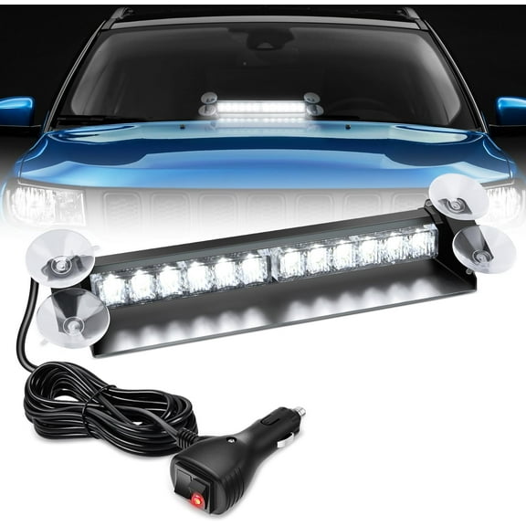 Nilight 12LED Traffic Advisor Strobe Light Bar White Emergency Warning Hazard Safety Dash Front/Rear Windshield Flashing Lights