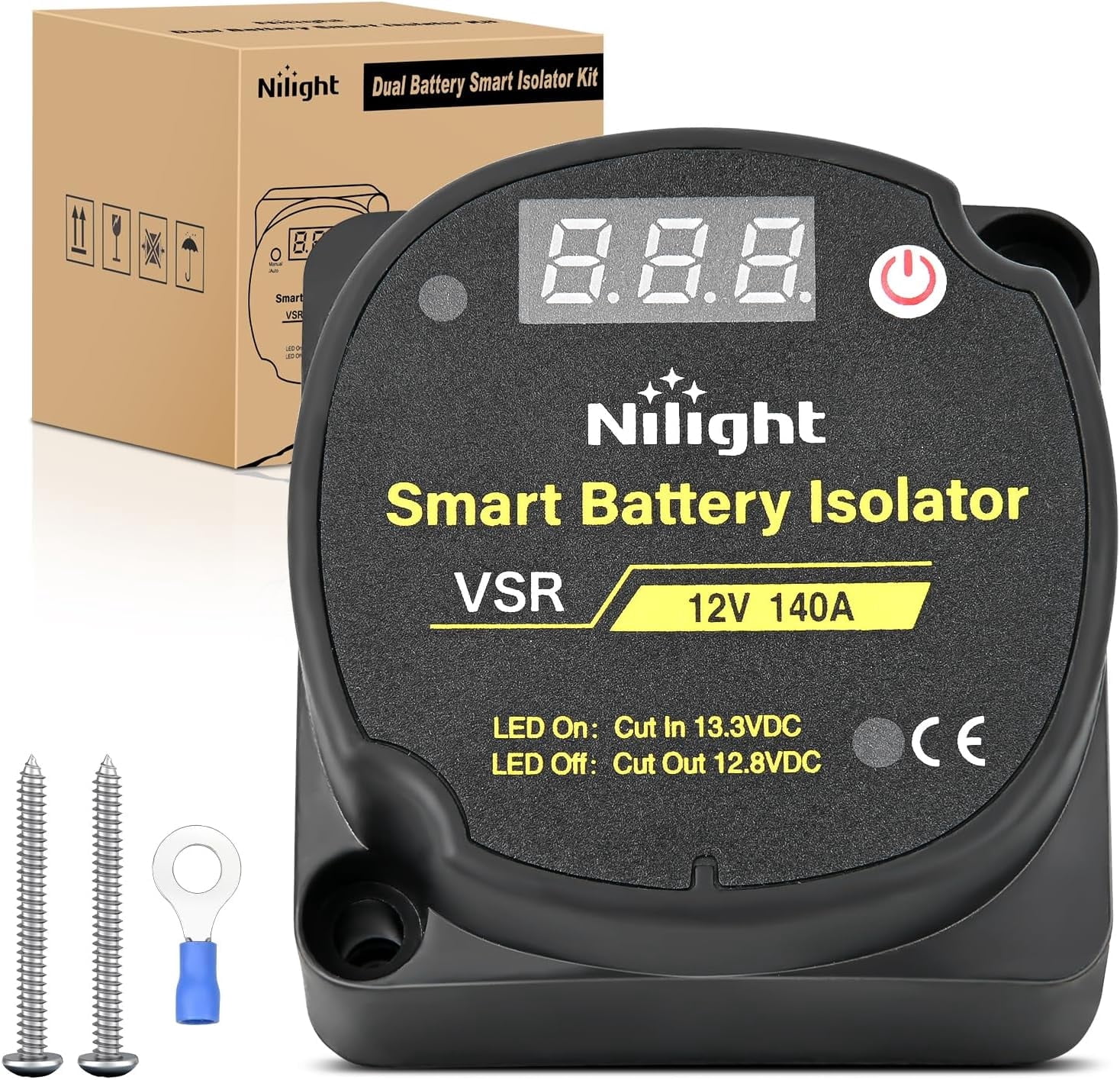 Nilight 12V 140 AMP Dual Battery Isolator Auto Manual Voltage Sensitive Relay with Digital Voltmeter Smart VSR Automatic Charger Disconnect w/Voltmeter for Truck RV UTV Boat Can Am