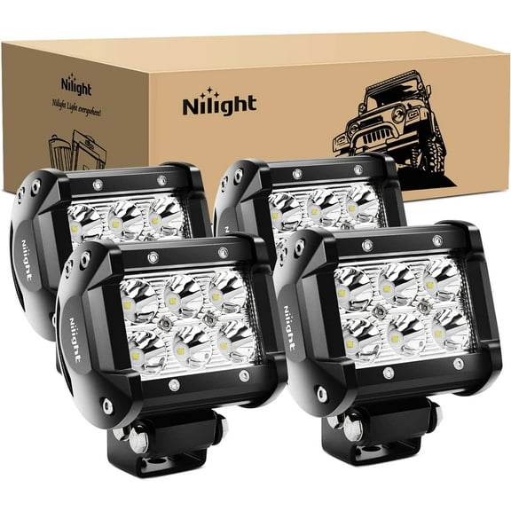 Nilight LED Light Bar 4PCS 18W 1260lm Spot LED Pods Driving Fog Light off Road Lights Bar Jeep Lamp