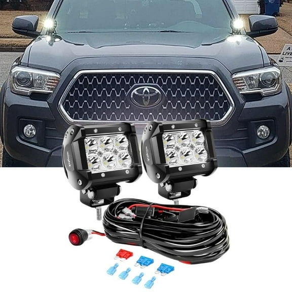 Nilight 12V 4inch  Led Light Bar 2PCS 18W Spot off Road Lights with 16AWG Wiring Harness Kit-2 Lead