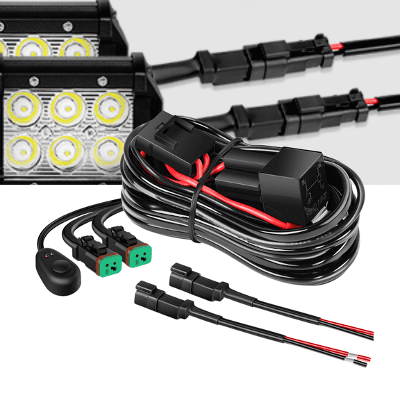 Nilight 12V DC DT Connector LED Light Bar Wiring Harness Kit 14 AWG, 11.5 Ft Length, Dual-Lead Configuration with On/Off Switch, Power Relay & Blade Fuse for Off-Road and Marine Lighting