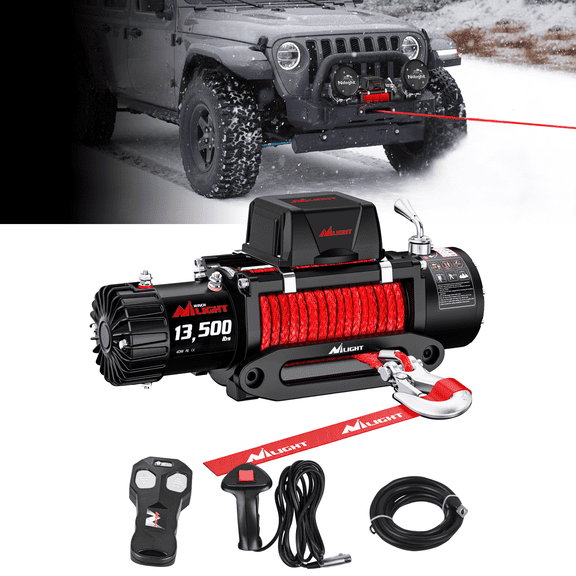 Nilight 12V Electric Winch 13000lbs ATV Trailer Winches with Synthetic Rope Fairlead Wired Handle & Infrared Remote Waterproof Winch for Truck Offroad