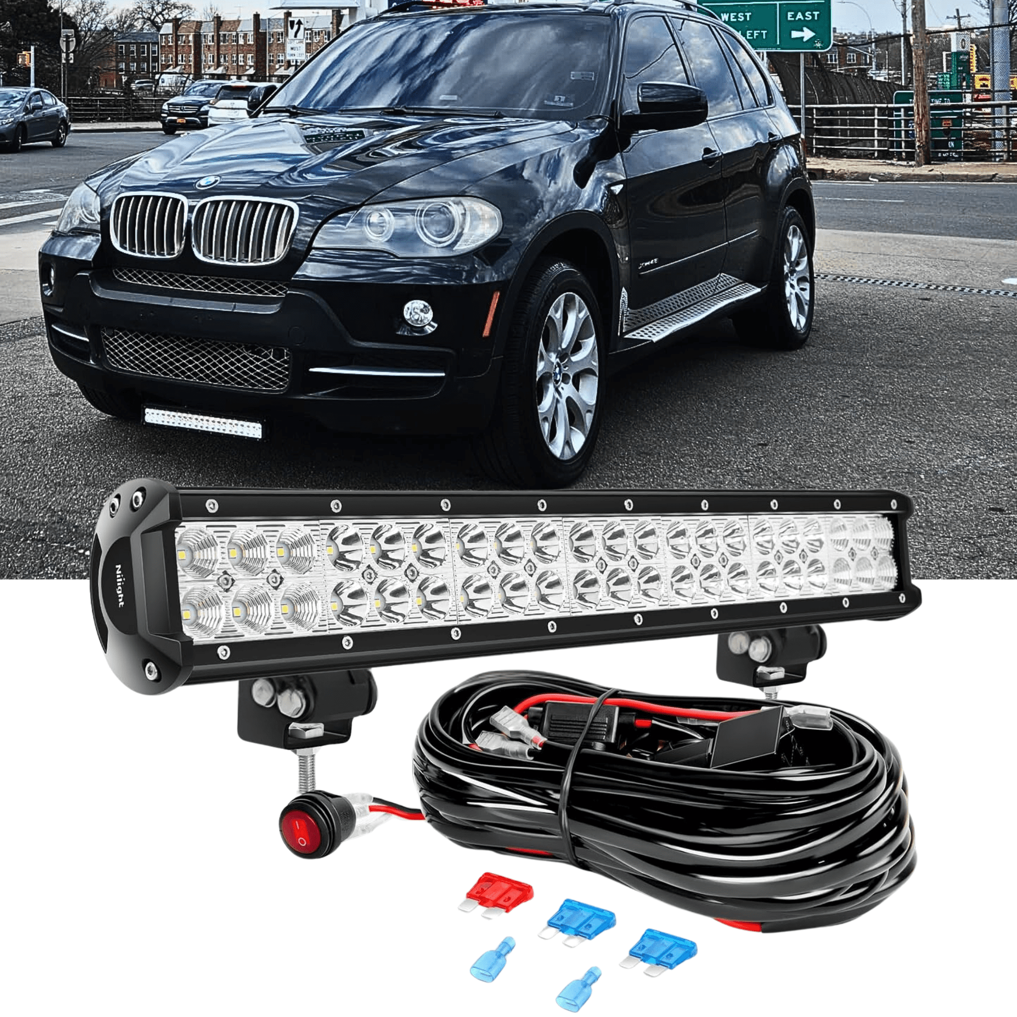 Nilight 126W LED Light Bar Offroad Spot Flood Combo with Wiring Harness for Truck ATV UTV RV RZR Golf Cart