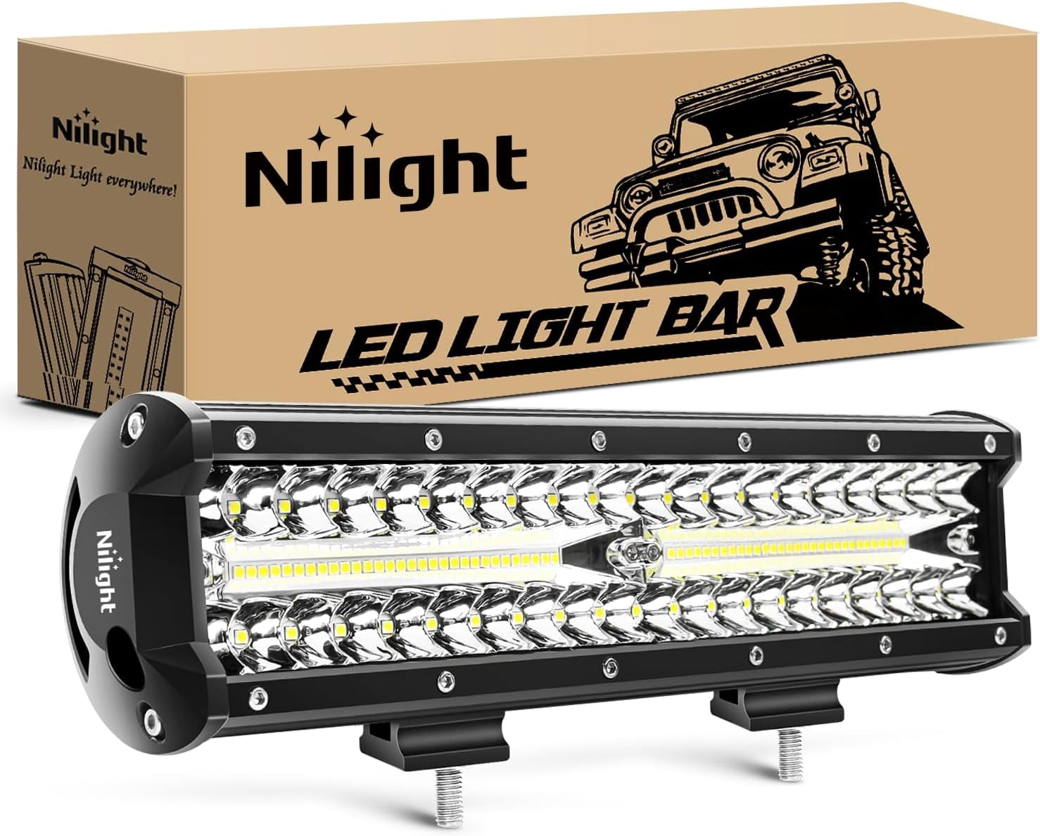Nilight 12 Inch LED Light Bar 300W Flood Spot Combo 30000LM Off Road Truck Boat Lighting