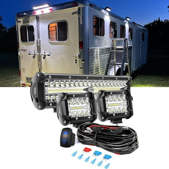 Nilight 12inch 300W Triple Row Spot Flood Combo 2Pcs 4inch 60W Led Pods Flood Boat Lights Driving Fog Lights Work Light for Trucks with 16AWG Off-Road Wiring Harness- 3 Leads