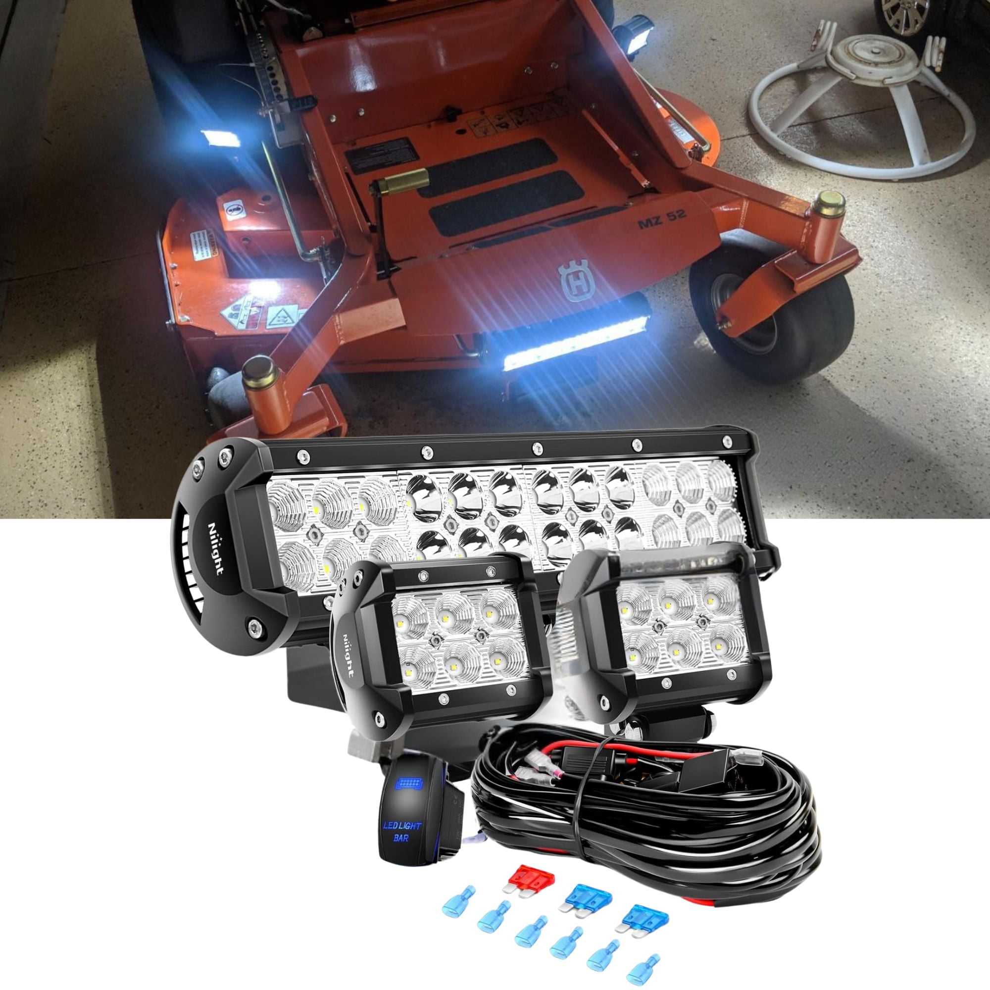 Nilight 12 Inch LED Light Bar Flood Combo 72W Offroad Mounting Bracket 2 Pack with 4 Inch 18W LED Pods & Wiring Kit for Truck SUV Jeep Boat