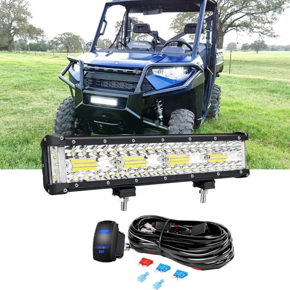 Nilight 12inch Side Shooter Triple Row Spot Flood Combo Lights Led Work Light with 5Pin Rocker Switch Wiring Harness Kit for off Road Light on Truck SUV ATV UTV