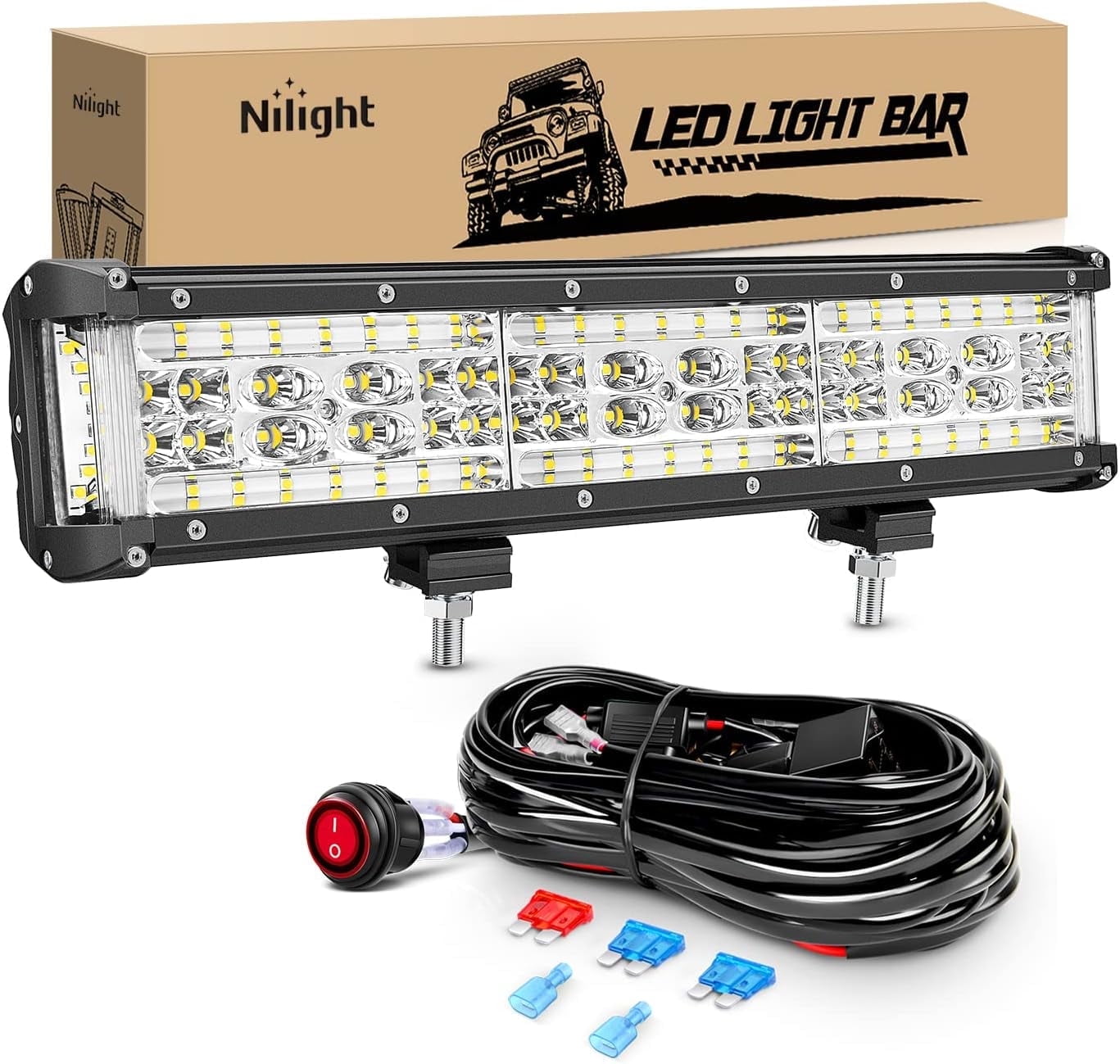 Nilight 13.5Inch Side Shooter LED Light Bar Quadruple Row Spot Flood Combo Lights w/Wiring Kit for Fog Light Driving Light Work Light on Truck SUV ATV UTV Jeep, 2 Years Warranty