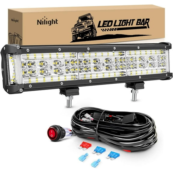 Nilight 13.5Inch Side Shooter LED Light Bar Quadruple Row Spot Flood Combo Lights w/Wiring Kit for Fog Light Driving Light Work Light on Truck SUV ATV UTV Jeep, 2 Years Warranty