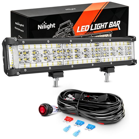Nilight 13.5Inch Side Shooter LED Light Bar Quadruple Row Spot Flood Combo Lights w/Wiring Kit for Fog Light Driving Light Work Light on Truck SUV ATV UTV Jeep, 2 Years Warranty