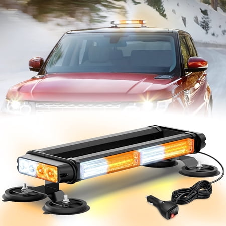 14.5" Amber White COB LED Strobe Rooftop Flashing Light Bar High Visibility Warning Beacon w/Magnetic Base for Safety Vehicles Trucks Pickup Cars Snowplow,2 Years Warranty for Off-Road Vehicles