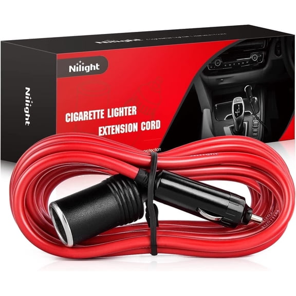 Nilight 14 Ft Male-to-Female Extension Cord Cable Heavy Duty 12V/24V Car Charger with Cigarette Lighter Socket,2 Years Warranty, red