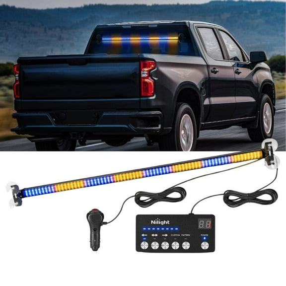 Nilight 144LED Traffic Advisor Strobe Light Bar with Amber Blue Emergency Warning Lights Hazard Interior Front/Rear Windshield Flashing for Cars Plow Trucks Construction Vehicles