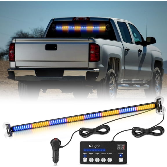 Nilight 144LED Traffic Advisor Strobe Light Bar with Controller Amber Blue Warning Lights Hazard Interior Front/Rear Windshield Flashing for Cars Plow Trucks