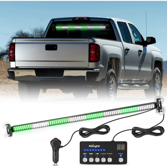 Nilight 144LED Vehicle Safety Light Bar with Controller, Green White Warning Lights for Off-Road & Work Vehicles