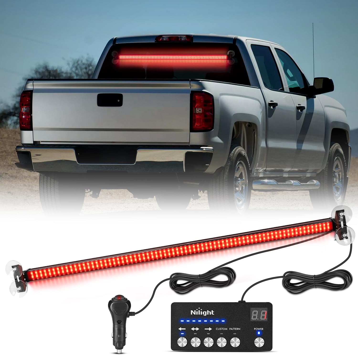 Nilight 144LED Traffic Advisor Strobe Light Bar with Controller Red Warning Lights Hazard Interior Front/Rear Windshield Flashing for Cars Plow Trucks