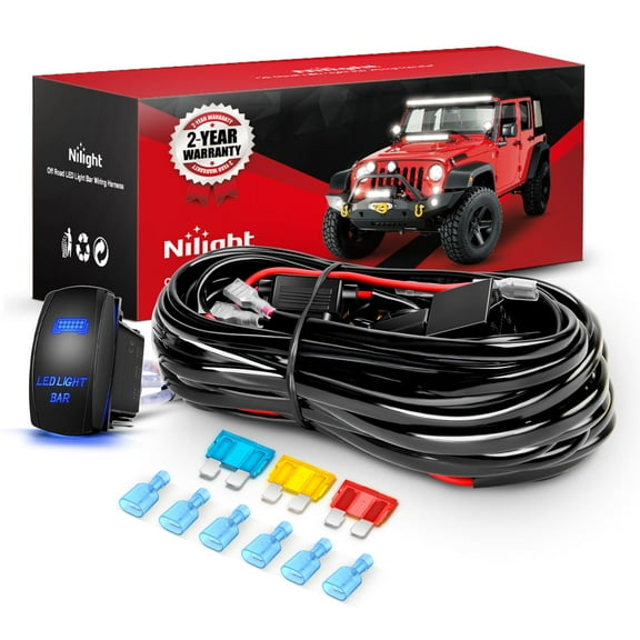 Nilight 14AWG LED Light Bar Wiring Harness Kit 12V On Off 5Pin Rocker Switch Laser Waterproof Toggle Switches Power Relay Blade Fuse for Work Lights Cars Boat ATV Trucks-3 Leads, Bule