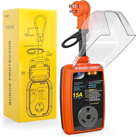 Nilight 15 to 30 Amp RV Surge Protector Power Adapter 2100 Joules Voltage Monitor 5-15P to TT-30R Converter 125V/1875W Waterproof Circuit Analyzer with Extension Cord for Camper Travel Trailer