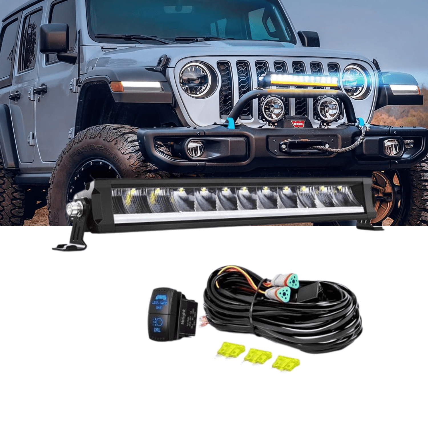 Nilight 15.5" LED Light Bar with Amber DRL, 60W Single Row Anti-Glare Spot Flood Combo Offroad Driving Light, IP68 with 16AWG DT Wiring Kit for Truck SUV ATV UTV Boat 4x4 Jeep