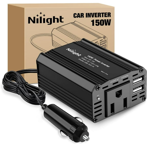 Nilight 150W Power Inverter 12V DC to 110V AC Car Charger Converter with 3.1A Dual USB Ports and 1 AC Outlets for Phones Tablets Laptop Computer Game Console Kindle iPad DVD Players Black