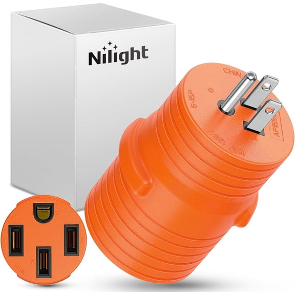 Nilight 15Amp to 50Amp RV Power Adapter 125 Volt Heavy Duty RV Plug 5-15P to 14-50R 15A Male to 50A Female Receptacle for RV/EV Camper Caravan Trailer Generator