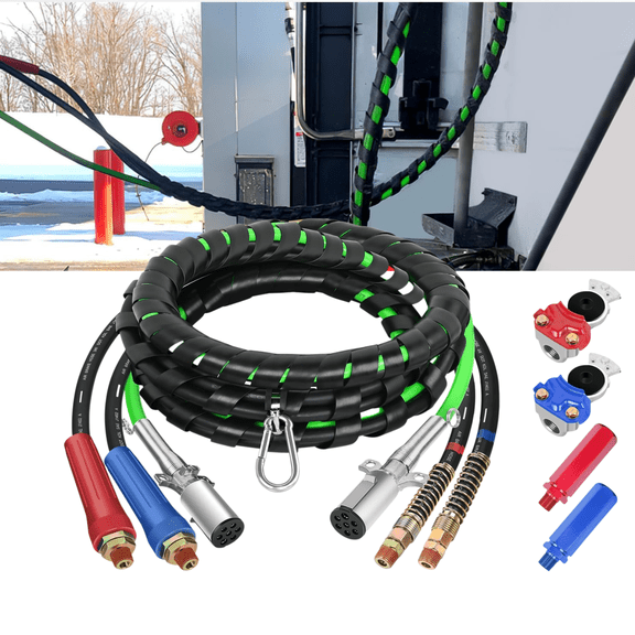 Nilight 15FT 3 in 1 Semi Truck Air Line Kit with Glad Hands 7 Way Electrical Cable ABS Power Brake Hose Assembly Heavy Duty Tractor Trailer Air Line Hose