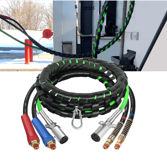 Nilight 15FT 3 in 1 Truck Air Line Hose Assembly with 7 Way Electrical Cable ABS Power Line Emergency Breakaway Weatherproof for Semi Truck Trailer Tractor