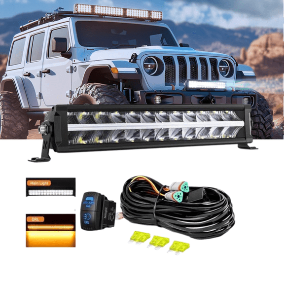 Nilight 16" 120W LED Light Bar with Amber DRL, Anti-Glare Spot Flood Combo Offroad Driving Light, IP68 Single Row Bar with 14AWG DT Wiring Harness for Truck SUV ATV UTV Boat 4x4