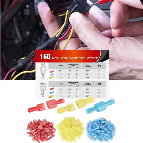 Nilight 160Pcs Nylon Fully Insulated Male/Female Spade Crimp Quick Disconnects Wire Terminals Connector Set