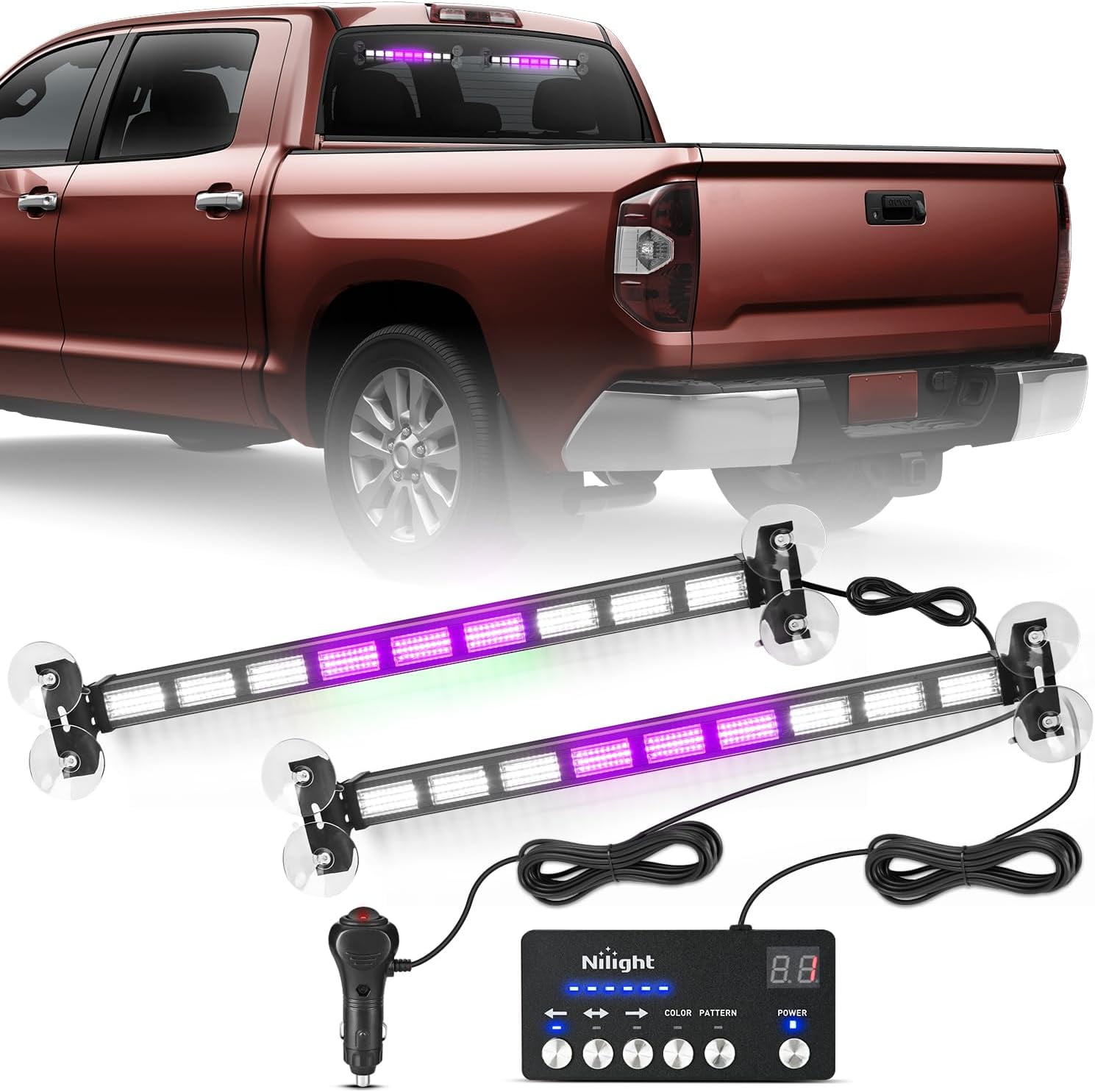 Nilight 162 LED Traffic Advisor Strobe Light Bar 2-in-1 Purple White Emergency Warning Hazard Lights with Controller 4 Switchable Color 36 Flash Pattern for Trucks Cars Tow Plow