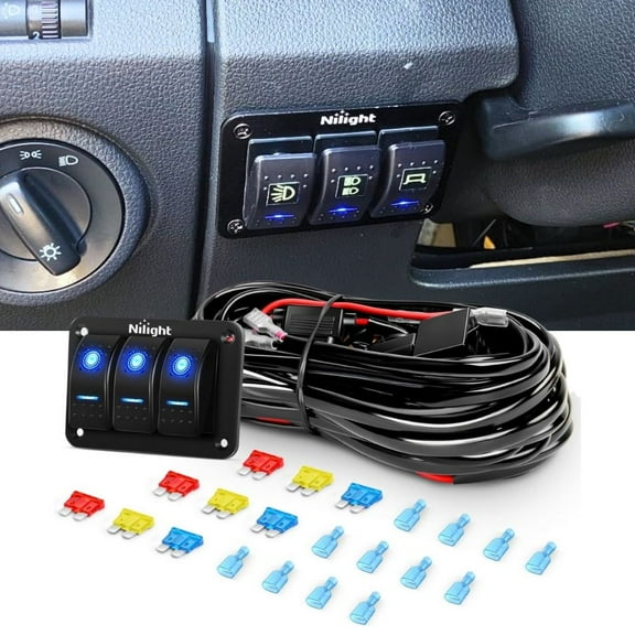 Nilight 16AWG Led Light Bar Wiring Harness Kit 12V on/off 3 Gang Led Pod Lights Rocker Switch Panel Power Relay Fuse 5Pin Toggle Switch for Cars Boat ATV Trucks-6 Leads
