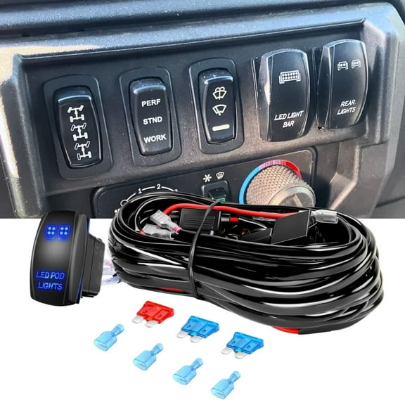 Nilight 16AWG Led Pod Lights Wiring Harness Kit Led Light Bar 12V 5Pin Rocker Switch Laser on off Waterproof Toggle Switch Power Relay Blade Fuse-2 Leads, Black