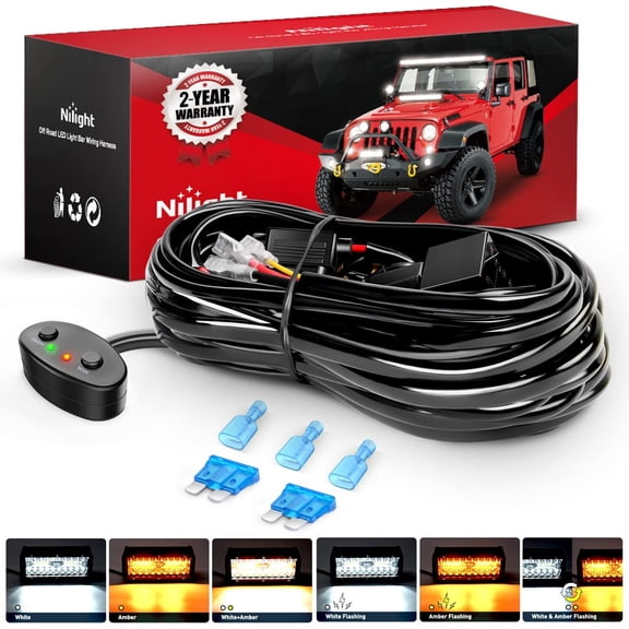 Nilight 16AWG Wiring Harness Kit 1 Lead Specially Customized for 6 Modes Amber White Strobe Light Bar Off Road LED Work Light 12V On Off Switch Remember Function Reset Function