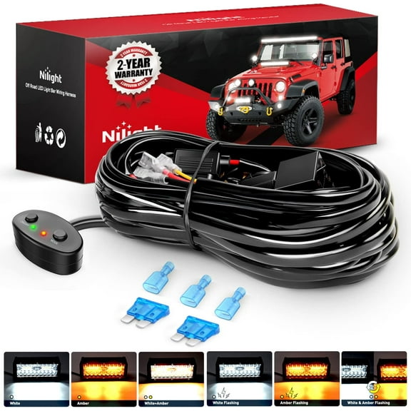 Nilight 16AWG Wiring Harness Kit 1 Lead Specially Customized for 6 Modes Amber White Strobe Light Bar Off Road LED Work Light 12V On Off Switch Remember Function Reset Function