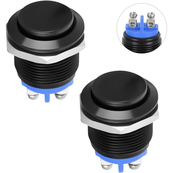 Nilight 16mm Momentary Push Button Switch 12V Waterproof Black Metal Round Starter Power Switches 2PCS 2 Pin Screw Terminal for Car Truck Horn Boat Marine RV Vehicle