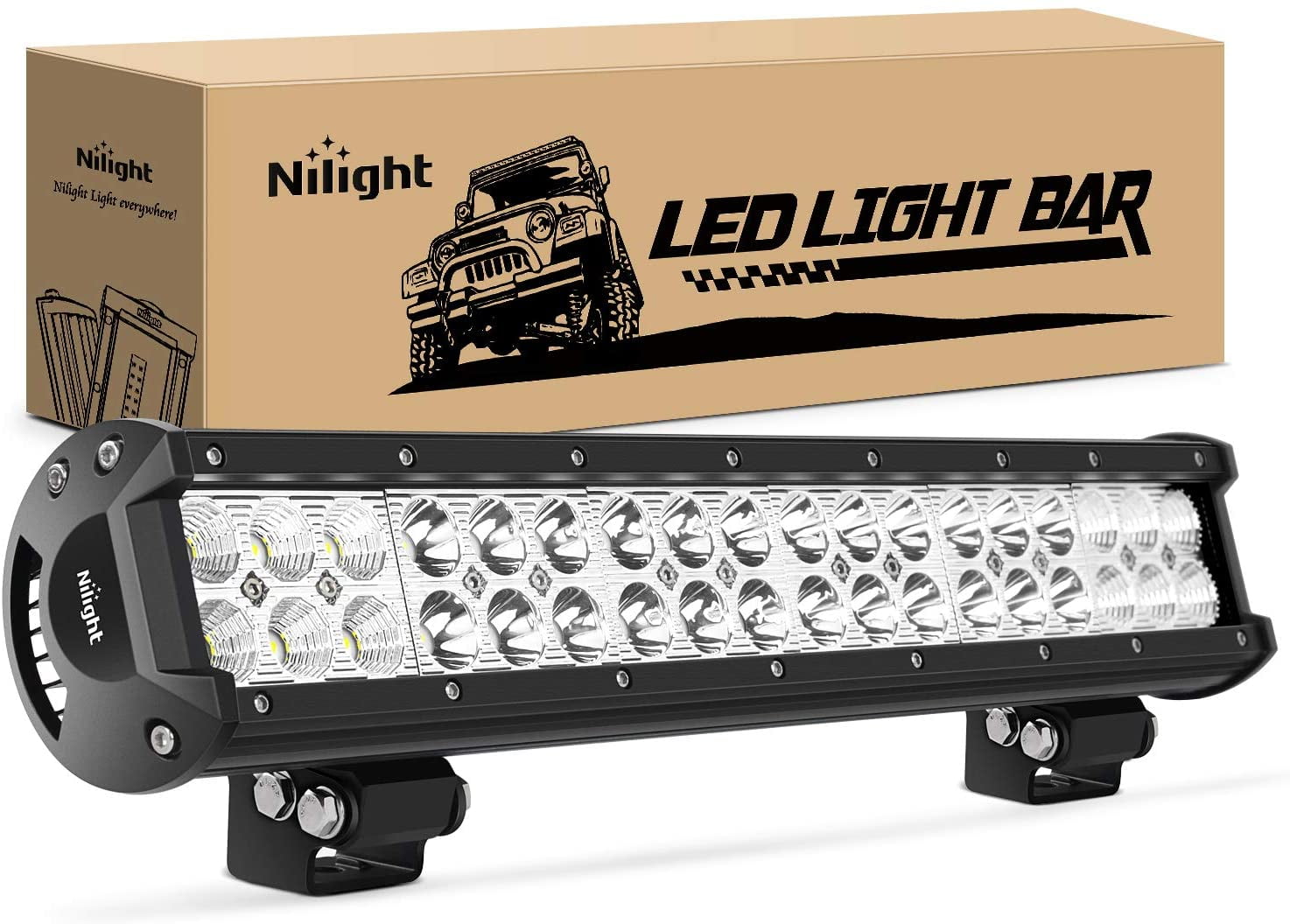 Nilight 17" 108W LED Light Bar, Spot Flood Combo Beam, IP67 Waterproof, Adjustable Mounting Bracket