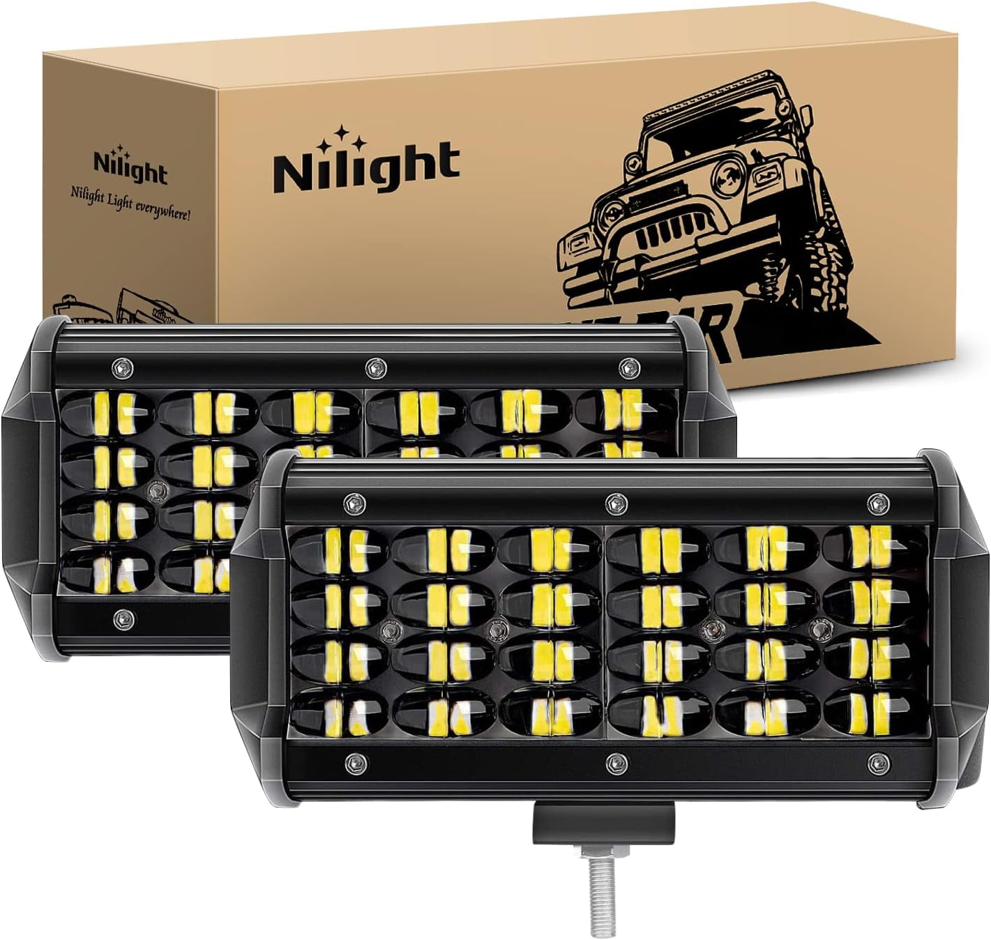 Nilight Led Pods 2Pcs 6.5 Inch 72W 7000LM Quad Row Light Bar Flood Spot Combo Driving Lamp Off Road LED Work Lights for Van Camper Wagon Car Pickup Golf Cart ATV UTV SUV Truck Boat 4x4