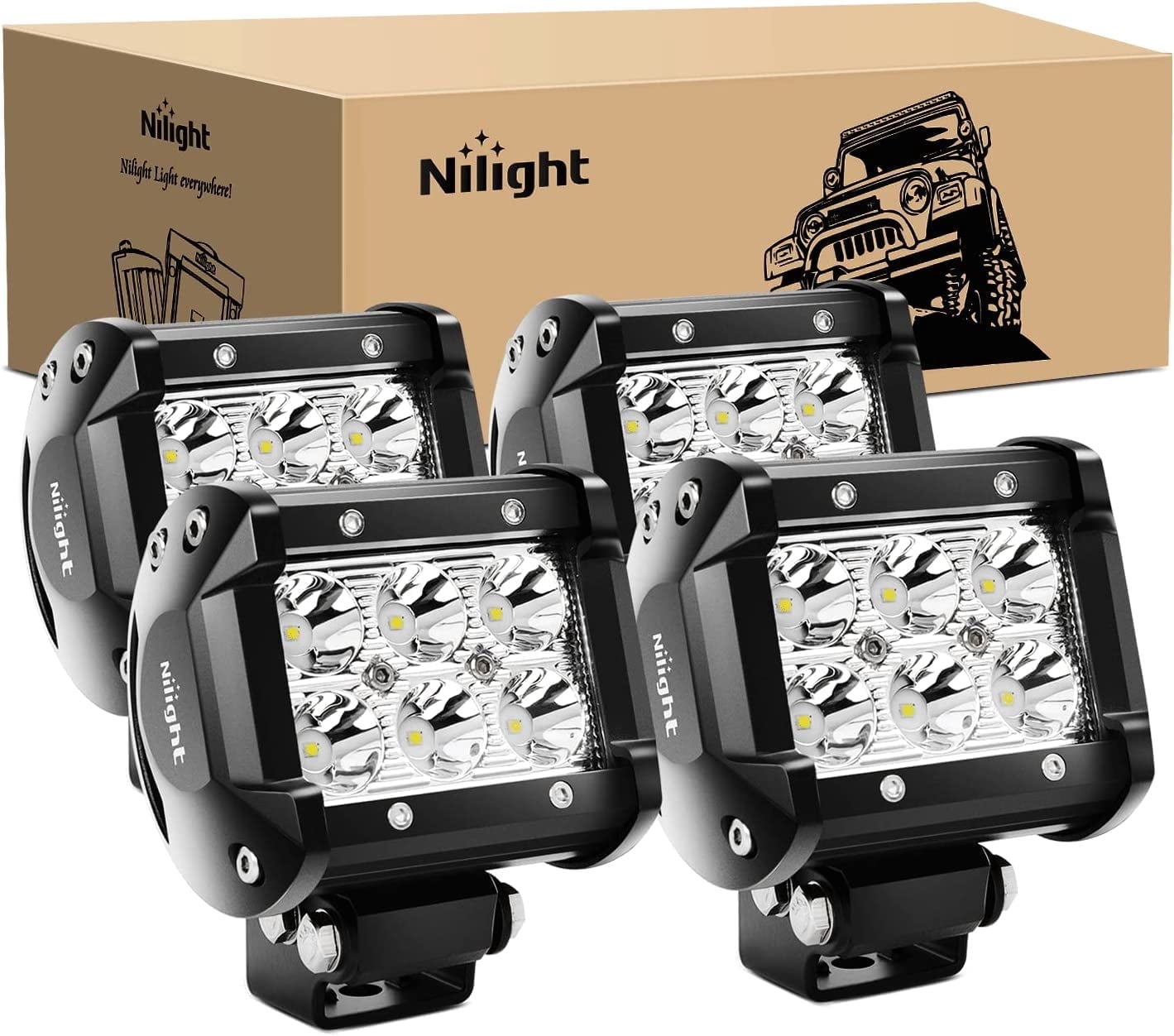 Nilight 4 pcs 18W LED Fog Light Bar Fits Jeep