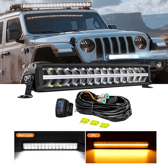 Nilight 19" 150W LED Light Bar with Amber DRL, Anti-Glare Spot Flood Combo Offroad Driving Light, IP68 Single Row Bar with 14AWG DT Wiring Harness for Truck SUV ATV UTV Boat 4x4