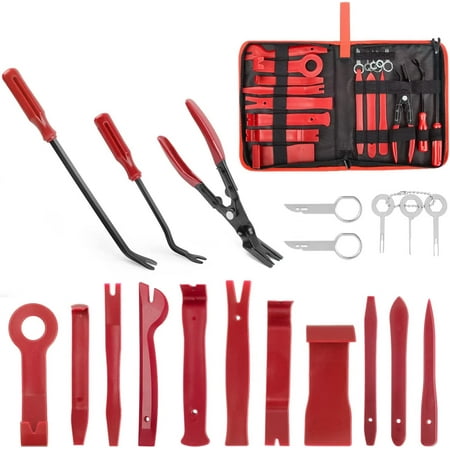Nilight 19Pcs Auto Trim Removal Tool Set, Nylon Car Trim Panel Radio Audio Stereo Removal Tool Kit, Clip Plier Upholstery Remover Tool Set with Portable Storage Bag