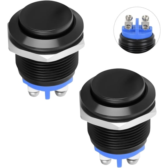 Nilight 19mm Momentary Push Button Switch 12V Waterproof Black Metal Round Starter Power Switches 2PCS 2 Pin Screw Terminal for Car Truck Horn Boat Marine RV Vehicle