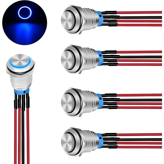 Nilight 19mm Push Button Switch 5PCS with Pre Wired Harness 12V 24V Stainless Steel Self Locking Latching LED Round Switches SPDT 4Pin Waterproof Metal Switch for Boats Cars Truck, 2 Years Warranty