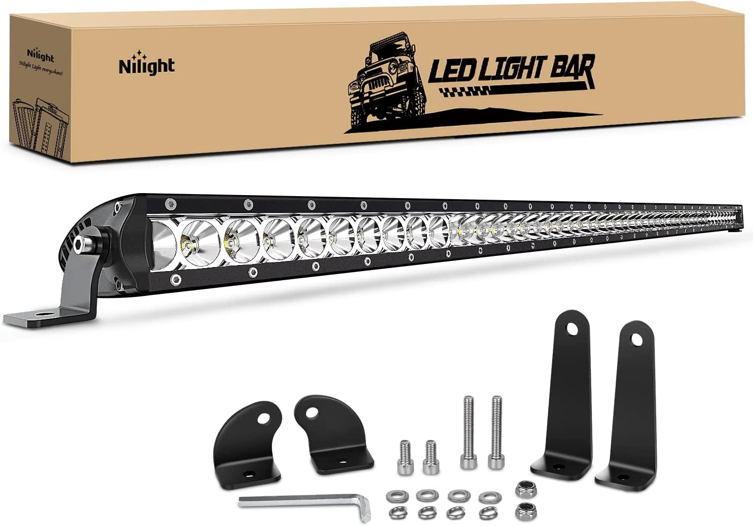 41 Inch Led Nilight 200W 41 Inch LED Light Bar Single Row Spot Flood Combo Off Road ...