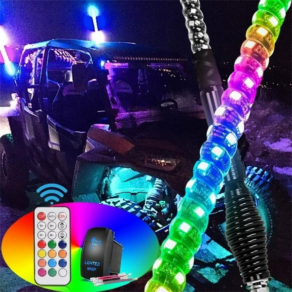 Nilight 1PC 3FT Spiral RGB Led Whip Light with Spring Base Chasing Light RF Remote Control Lighted Antenna Whips for Can-Am ATV UTV RZR Polaris Dune Buggy Offroad Truck