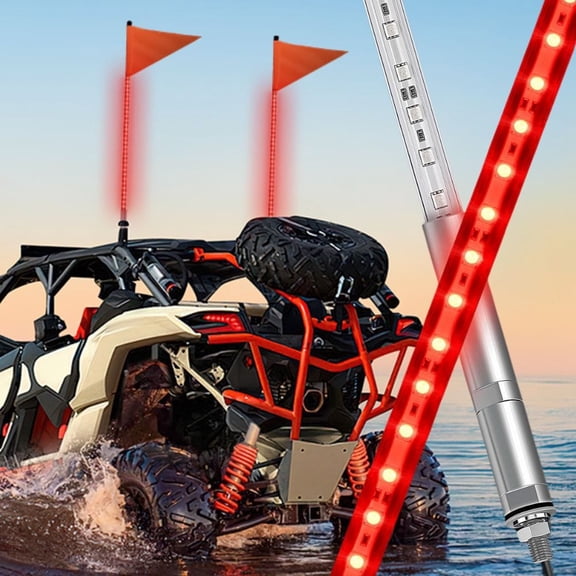 Nilight 1PCS 3FT LED Whip Light with Aluminum Base Red Color Safety Warning Pole Lighted Antenna Whips for RZR Polaris Dune Buggy Off-Road Truck UTV ATV