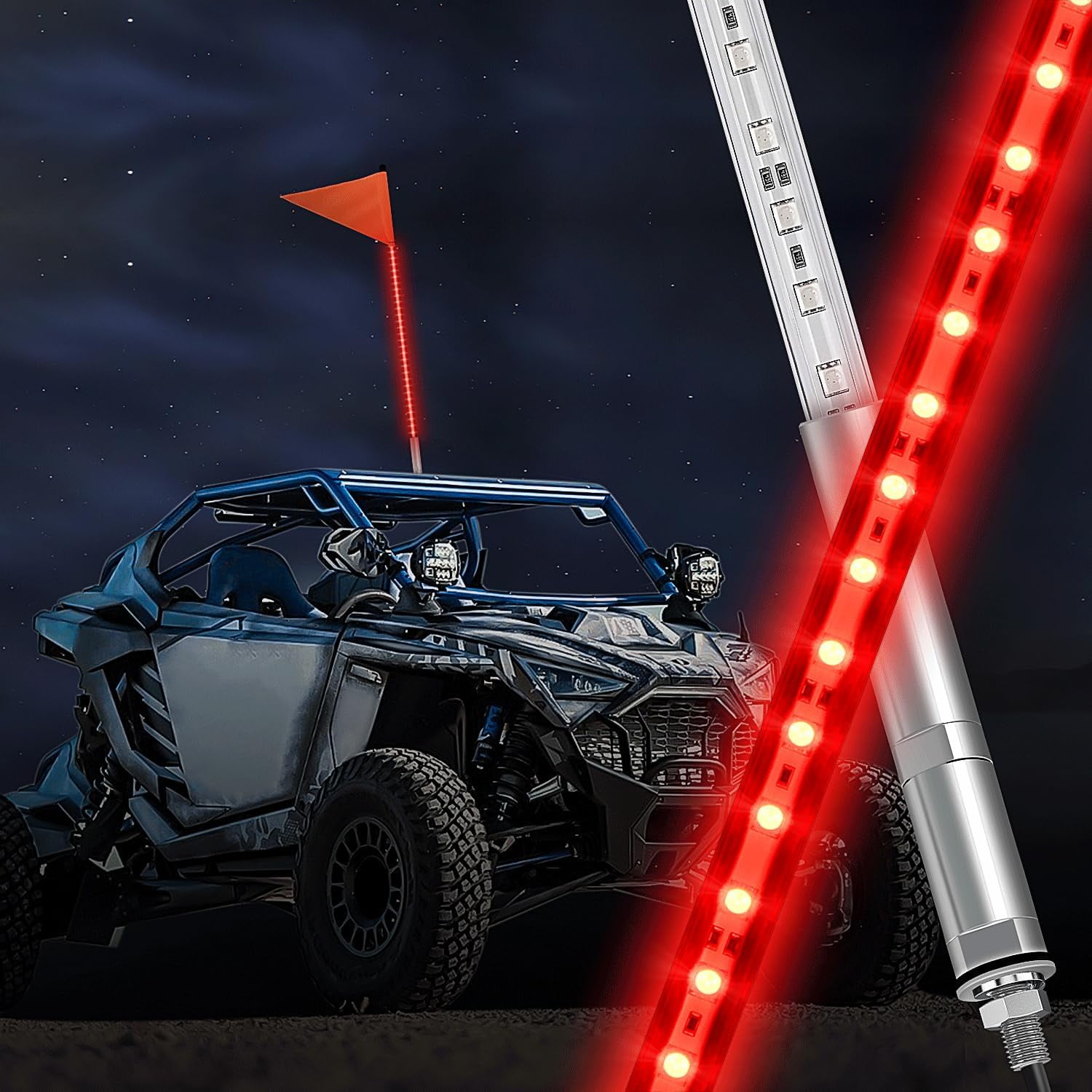 Nilight 1PCS 3FT LED Whip Light with Aluminum Base Red Color Safety Warning Pole Lighted Antenna Whips for RZR Polaris Dune Buggy Off-Road Truck UTV ATV